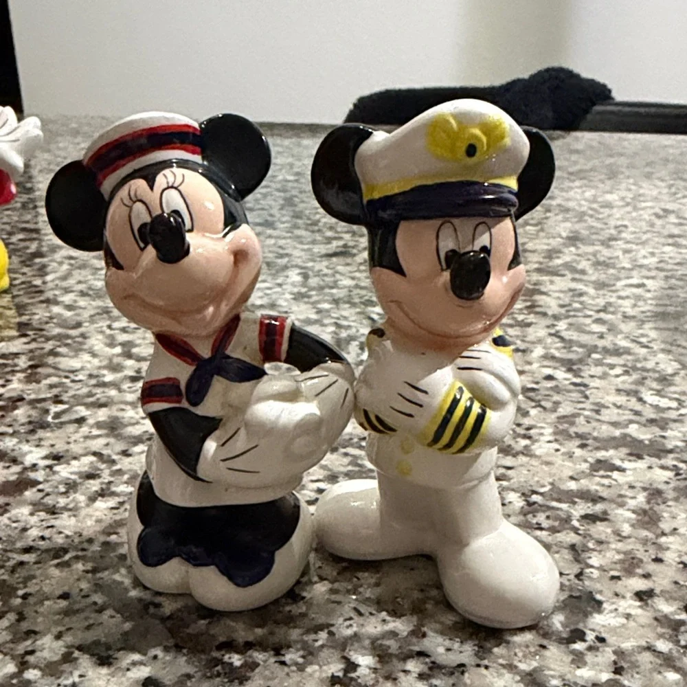Disney Sailor Minnie & Captain Mickey Ceramic Figurine Set - White, Black, Blue